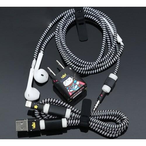 New 3 in 1 TPU Spiral Wire Management USB Charging Cable Protector Earphone Cord Protection For iphone 5 5s 6 7 8 Cable Winder