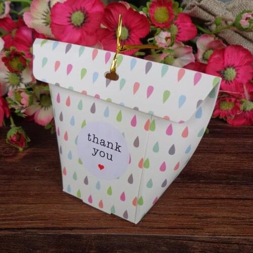 30pcs Paper Box Water Drop Print Square Bottom Gift Box Elegant Cookie Cake Candy Bag with Paper Sticker and Twist Tie for Party