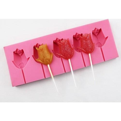 5 with Rose Lollipop Silicone Mold Cake Decoration DIY Baking Mold with 20 Sticks Silicone Mold