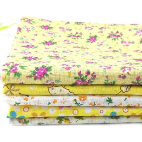 5pcs Yellow Floral Cotton Quilting Fabric for DIY Sewing Patchwork Kids Bedding Bags Doll Baby Cloth Textiles Fabric 25x25cm