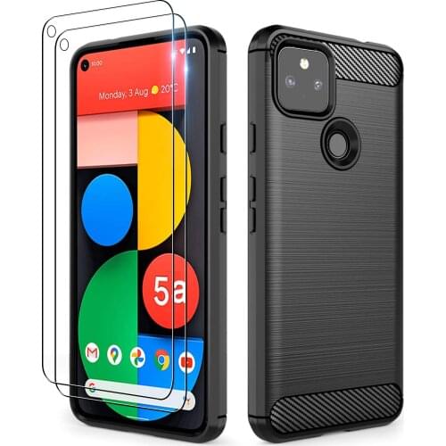 Shock Absorption Cover Soft TPU Anti Scratch Carbon Fiber Design Back Case With Screen Protector for Google Pixel 5A 5G 6.2"