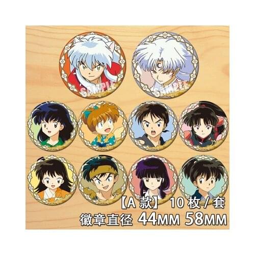Anime Higurashi Kagome Sesshoumaru Miroku Sango Figure 6300 Badge Round Brooch Pin Gifts Kids Collection Toy