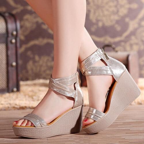 Ladies Sandals Wedge Heels Platform Sandals Women Shoes Summer 2020 High Heels Genuine Leather Gladiator Sandal Female