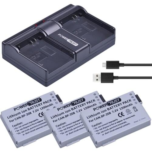 BP-208 BP208 3pcs Camera Battery+USB Dual Slots charger for Canon DC10 DC19 DC20 DC21 DC22 DC40 DC50 DC51 DC95 DC100 DC200 DC201
