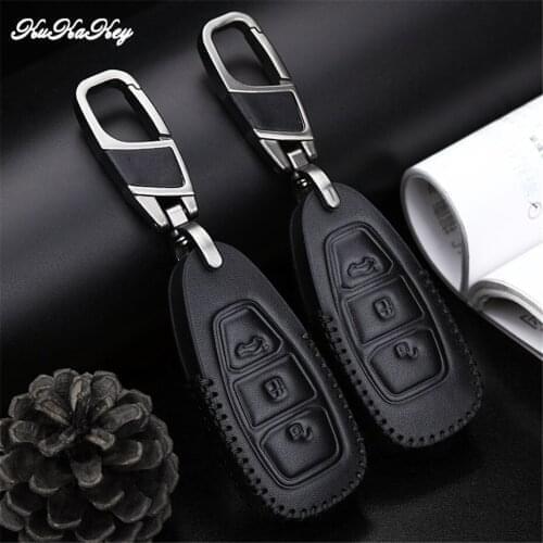Black Color Leather Car Key Cover with Keychain For Ford Fiesta Focus 2 Kuga Eco Sport Mondeo 4 Car Interior Accessories