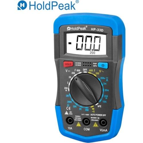 HP-33D Digital Manual Multimeter DC/AC Voltage Current Resistance Diode Tester with Data Hold,Shock Protection,Measuring Cable