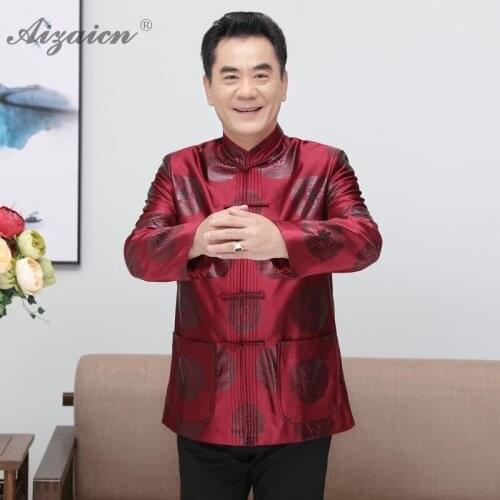 Chinese Ancient Costume Traditional Jacket Satin Cheongsam Blouse Men Oriental Mens Clothing Elderly Clothes Tang Suit Qipao Top
