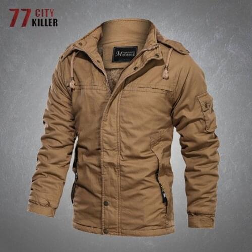 Cotton Jacket Men Winter Fleece Thick Warm Hooded Overcoats Male Casual Commute Windproof Bomber Military Mens Jackets Clothes