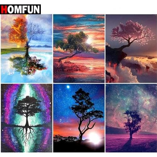 HOMFUN Full Square/Round Drill 5D DIY Diamond Painting "Boom Sky Landschap" Embroidery Cross Stitch 5D Home Decor Gift