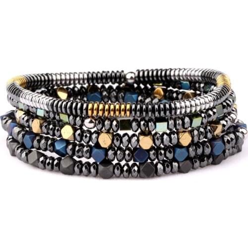 Classic design small hematite beads men jewelry elastic bracelet set