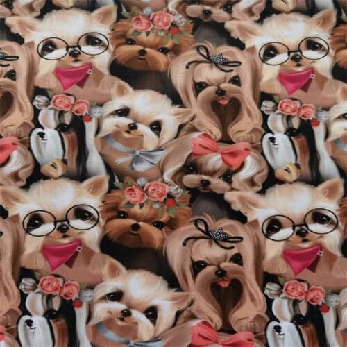 Cartoon Dogs Cats Print 100% Cotton Fabric for Boy Clothes Bedding Set Hometextile Cushion Cover Backpack DIY