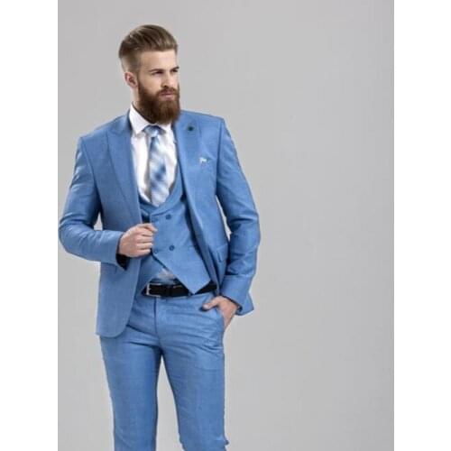 Handsome Groomsmen Peak Lapel Groom Tuxedos Mens Wedding Dress Man Jacket Blazer Prom Dinner (Jacket+Pants+Tie+Vest) A125