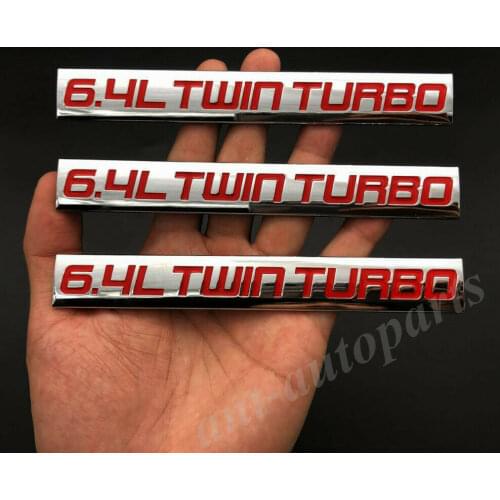 3pcs Metal Chrome Red 6.4L Twin Turbo Engine Car Emblem Badge Decals Sticker