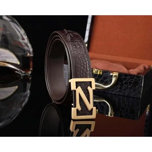 100% genuine crocodile skin men belt with stainless steel buckle hardware gold/silver color cow skin lining black brown colors
