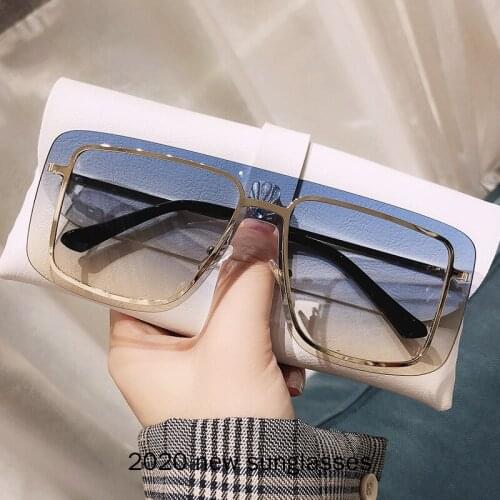 New 2020 Oversized Sunglasses Women Brand Designer Blue Square Lens Sun Glasses Men Shades Alloy Frame Green Pink Glasses NX