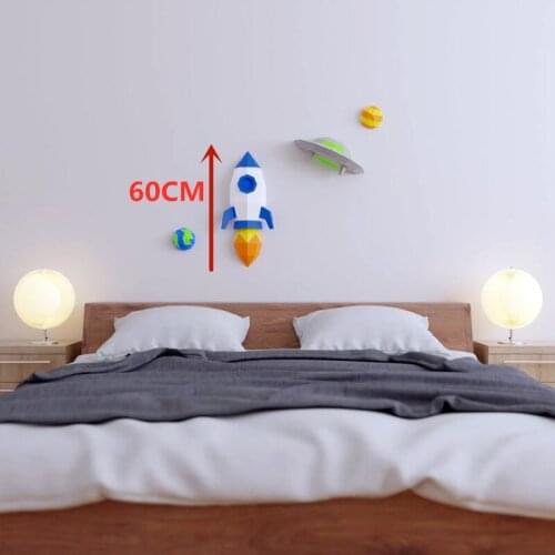 60CM 3D Space Childrens Room Wall Three-Dimensional Decoration Wall Hanging Paper Art Earth Rocket UFO Theme DIY Paper Model