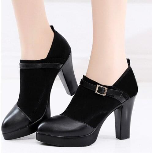 Thick with waterproof platform high-heeled thick-soled muffin single shoes female 2018 autumn and winter new deep mouth