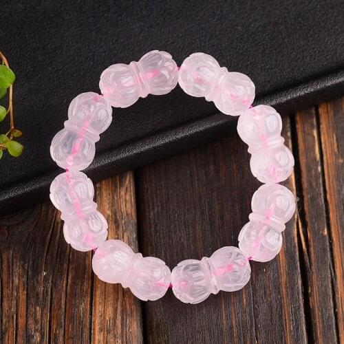 Wholesale Pink Natural Crystal Bracelet Carved Double Lotus Beads Hand String Lucky Fresh for Women Gift Beauty Crystal Jewelry
