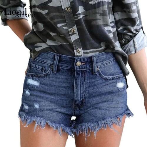 Sexy Frayed Jeans Mini Pants Plus Size Casual Skinny Denim Shorts Mid Waisted Fashion Pockets Tassel Women Jean Bottoms Clothing
