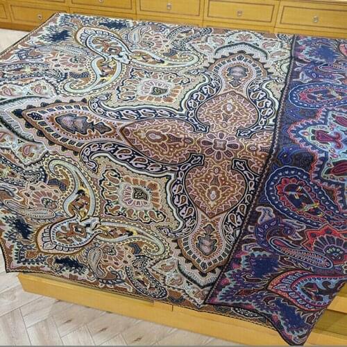 50% Cashmere 50% Silk Scarf Boho Tribal Style Shawl Stole Hijab Double-sided Paisley Flower Kerchief Bandana 135*135cm
