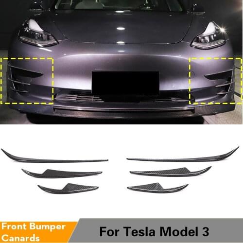 Front Bumper Fins Carnards Fog Light Decoration Trims for Tesla Model 3 2017 - 2019 Carbon Fiber Fog Lamp Cover