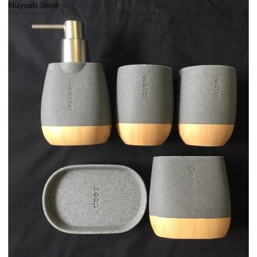Nordic Luxury Bathroom Supplies Resin Wood Grain Soap Box Toothbrush Holder Lotion Bottle Simple Bathroom Decoration Accessories