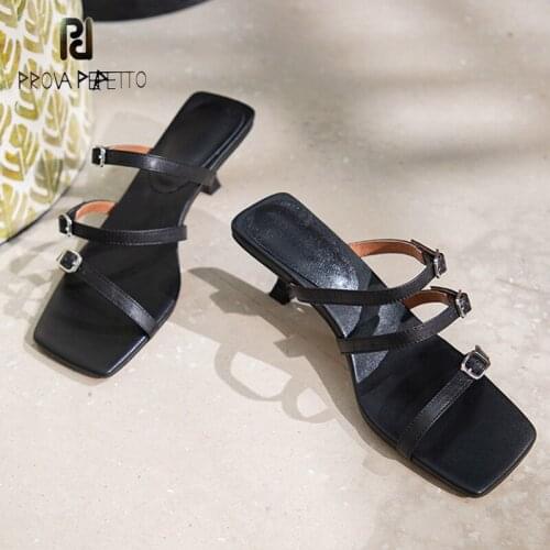 Black all-match belt buckle slippers female summer new simple open-toed thin strap stiletto high heel sandals and slippers