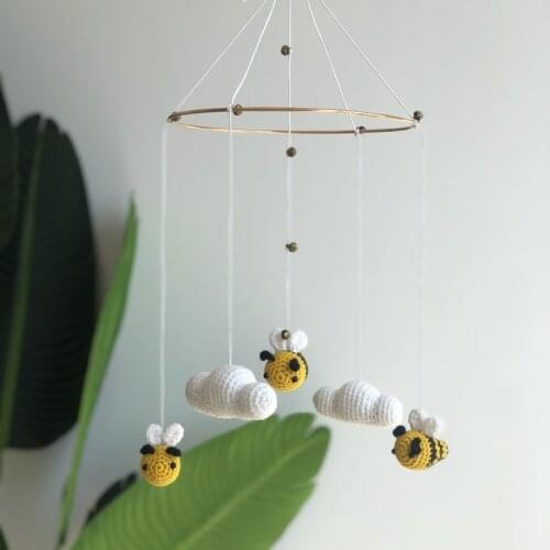 Nordic Hanging Mobile with Knitted Bees and Clouds Wall Hanging Decor Children Baby Kids Room Decoration Accessories Home Decor