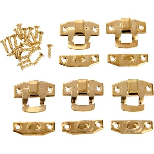 10pcs/5pcs Latch Hasp Hook Lock 23x20mm screws Vintage Decorative Gold Metal Buckle Jewelry Box Case Chest furniture fittings