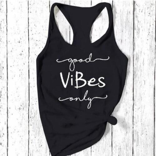Good Vibes Only Letter Printing Tees Women Harajuku Sleeveless T Shirt Female Fashion Casual Tshirt Y2k Tops Round Neck Vest