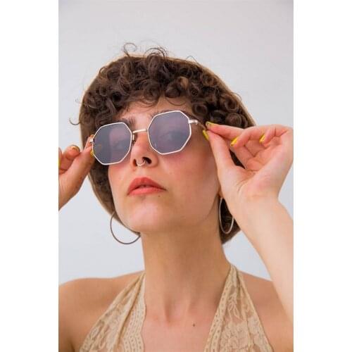 Womens Octagen Silver Black Sunglasses Vintage Luxury Brand Shades For Woman Sunglass Ladies Retro Sunglases UV400