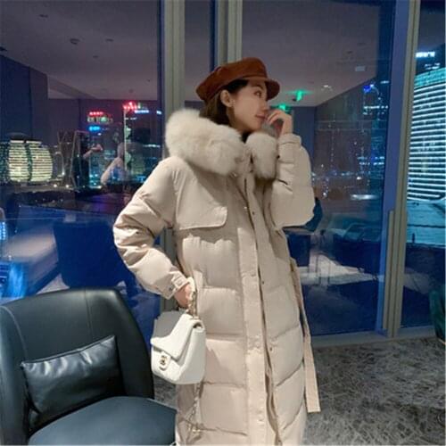 Winter Coat Women 2021 New Thick Warm Long Coats With Belt Fashion Casual Parkas Fur Collar Loose Tops Jackets Female Y283
