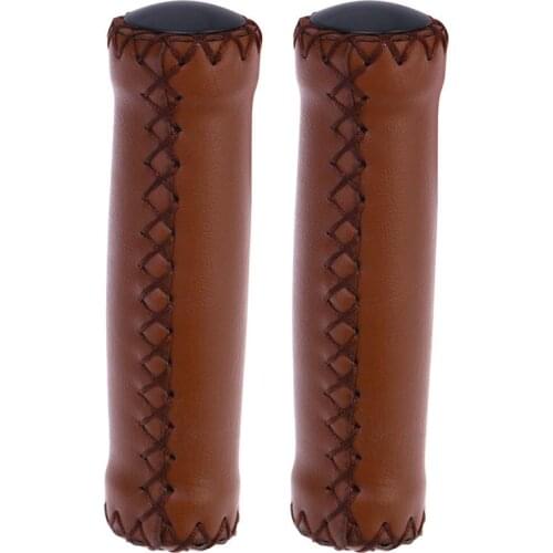 1Pair Bike Handle Grips PU Leather Soft Rubber Bicycle Beach Cruiser Mountain Bike Handlebar Grips (Light Brown)