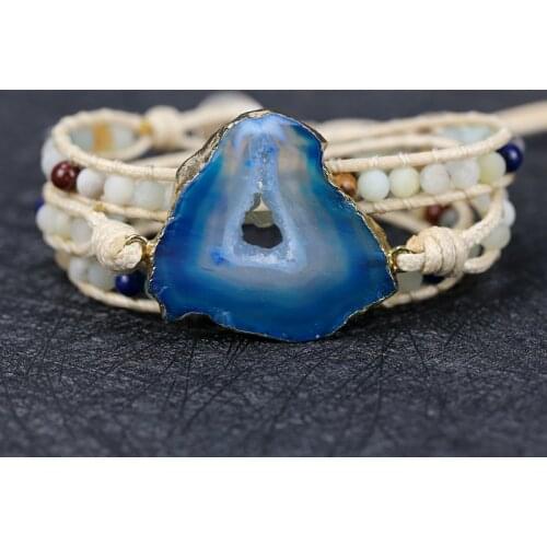 2021 Unique Mixed Natural Stone blue agate Charm 3 Strands friendship Wrap Bracelets Handmade Boho lovers jewelry gift