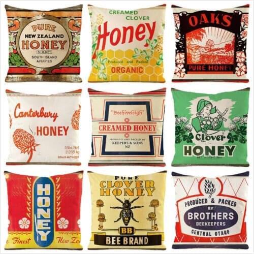 45cm*45cm Honey Advertisement Inimitated Silk Fabric Throw Pillow Covers Couch Cushion Cover Home Decorative Pillows Pillow Case