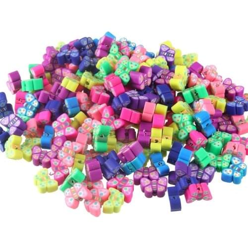 50pcs 10mm Mixcolor Butterfly Beads Polymer Clay Spacer Loose Beads for Jewelry Making DIY Bracelet Accessories