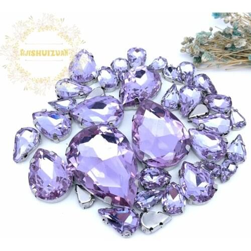 8 SIZES 35PCS Free shipping! Crystal violet Water drop shape Glass Crystal sew on rhinestones with calw Diy wedding decoration