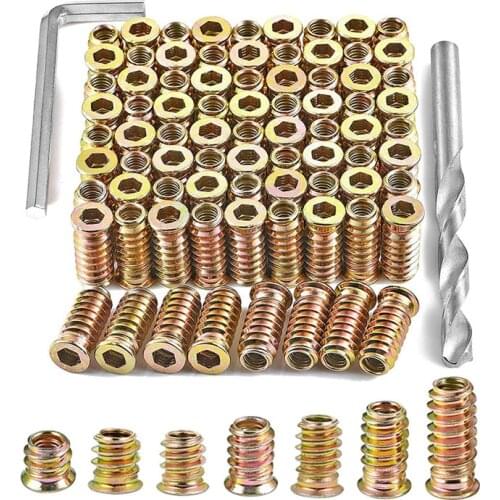 80Pieces M6 Wood Inserts Bolt Furniture Screw in Nut Threaded Fastener Connector Hex Socket Drive for Wood Furniture Assortment