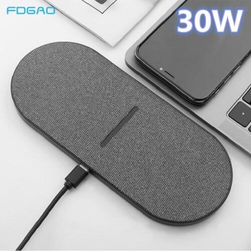 30W Qi Wireless Charger For iPhone 12 11 XR XS X Airpods Pro Samsung S21 S20 Huawei Mate 40 pro USB C Dual 15W Fast Charging Pad