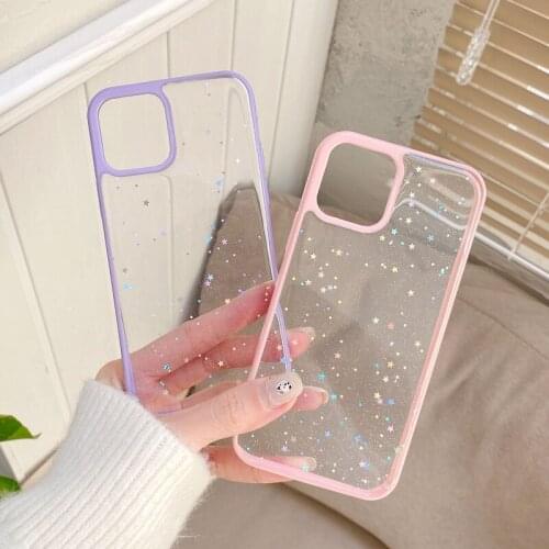 Glitter Bling Star Phone Case For iPhone 12 11 Pro X XR XS Max 6 6s 7 8 Plus SE 2 12 Mini Luxury Candy Color Clear Soft TPU Case