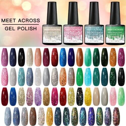 MEET ACROSS 8ml Glitter Color Gel Nail Polish Glitter Sequin Varnish Semi Permanent Base Top Coat Soak Off UV Led Gel Nail Art
