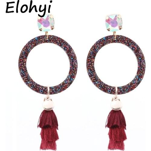ELOHYI Big Resin Pendents Crystal Stone Drop Earrings For Woman Three Color Tassel Earrings Bohemian Trendy Earrings Jewelry