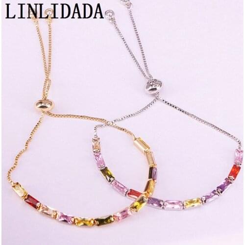 10Pcs Colorful Zirconia Adjustable Bracelet Bangle for Women Slider Chain Crystal CZ Gold/Silver Color Jewelry