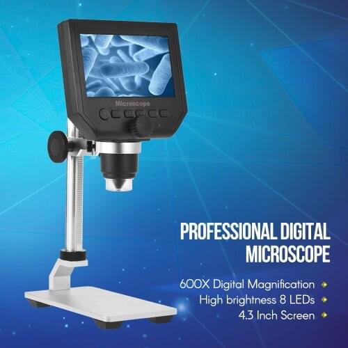 Digital Wireless Microscope with 4.3 Inch LCD Screen 600X Digital Magnification HD 3.6MP 8 LED Rechargeable Battery