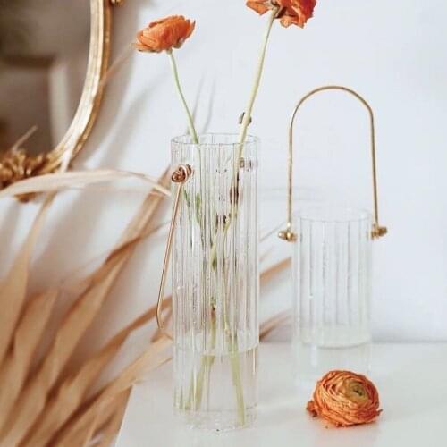 Korean Style Flower Arrangement Portable Vertical Pattern Glass Small Vase Light Luxury Modern Home