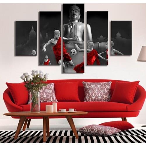 Home Decoration Paintings On Canvas 5 Panel Buddha Unframed Modular Pictures Vintage Posters And Prints On The Wall Kids Room