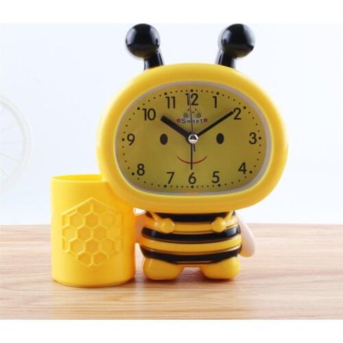 Bee Pen Holder Small Alarm Clock Watch Table 1*AA Powered Clocks Table Decor
