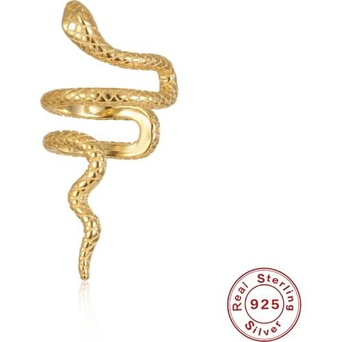 DORIN Real 925 Sterling Silver Snake Shaped Ear Bone Clip Cuff Wrap Earrings No Piercing-Clip Gothic Earrings Party Jewelry
