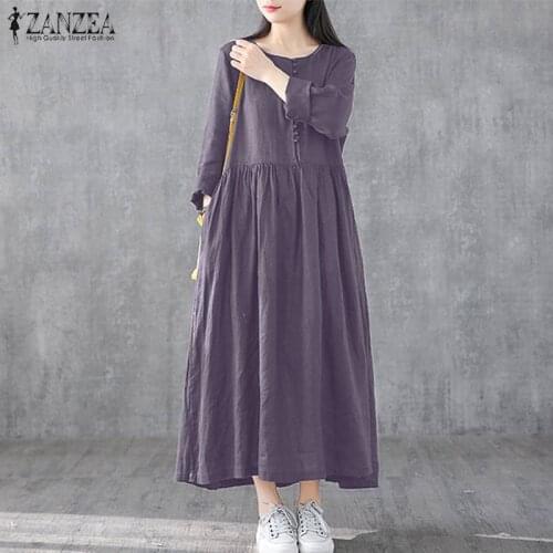 2021 Spring Elegant Solid Shirt Dress ZANZEA Vintage Cotton Sundress Women Casual Long Sleeve Party Long Vestidos Robe Tunic