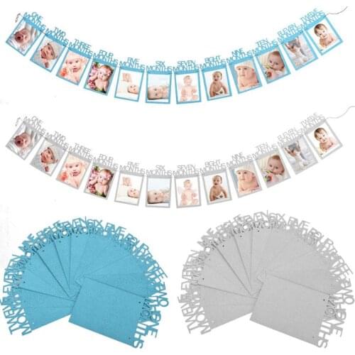 12 Months Photo Frame Banner First Happy Birthday Decorations Garland, Great for 1 Year Old Celebration, 1-12 Month Photograph
